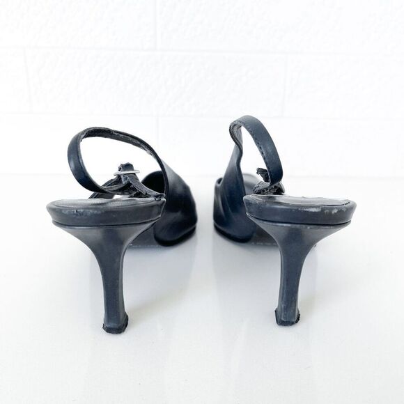 Nine West Womens Leather Square Toe Stiletto Heel Slingback Sandals Black Sz 6M - Picture 4 of 9